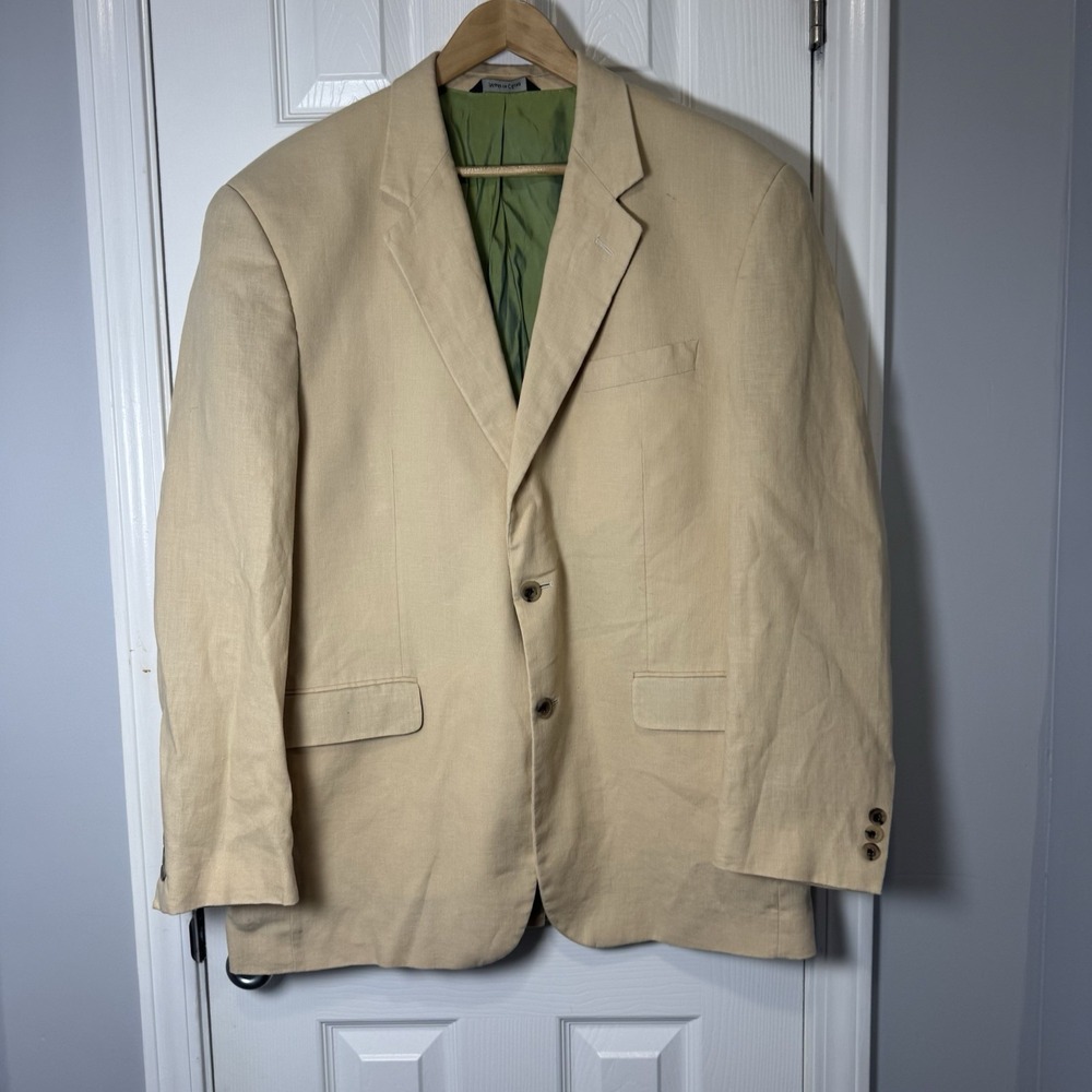 Alan Flusser Men's 100% Linen Two Button Dress Blazer Jacket Beige 44R‎